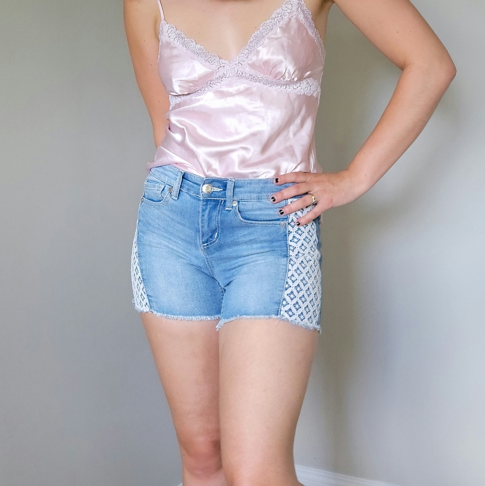 Seven7 Lace Denim Light Wash Jean Short